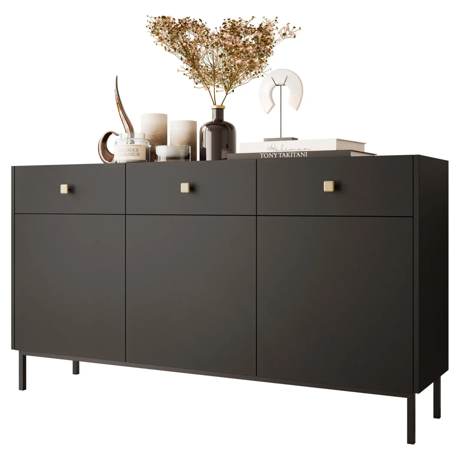 Madia 155x85h cm 3 ante 3 cassetti nero opaco Giuggiola