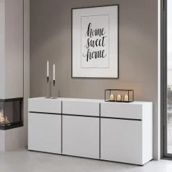 Madia 180x78h cm 3 ante 3 cassetti moderna bianco opaco nero Lolla
