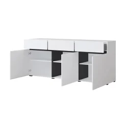 Madia 180x78h cm 3 ante 3 cassetti moderna bianco opaco nero Lolla
