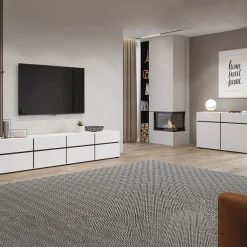 Madia 180x78h cm 3 ante 3 cassetti moderna bianco opaco nero Lolla