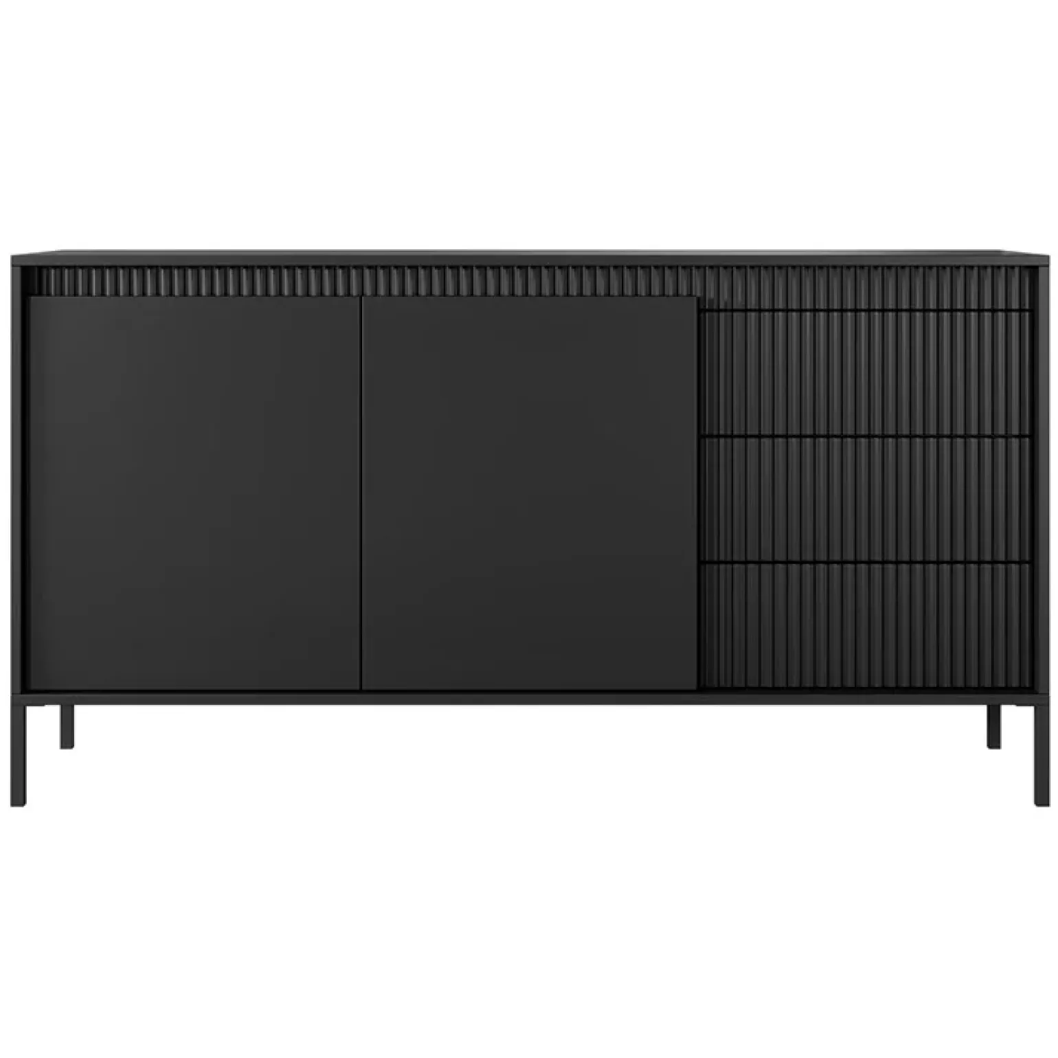 Madia 154x82h cm 2 ante 3 cassetti nero opaco cannettato Ciar