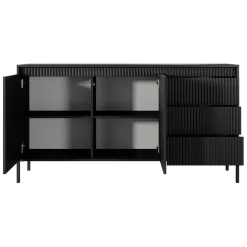 Madia 154x82h cm 2 ante 3 cassetti nero opaco cannettato Ciar