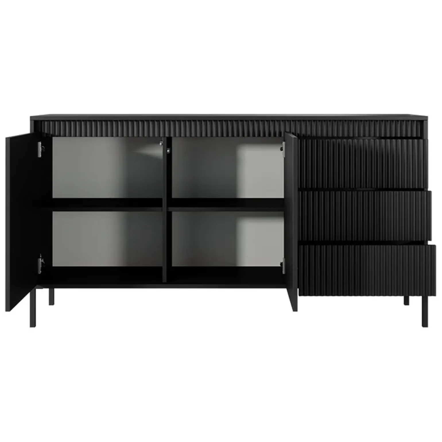 Madia 154x82h cm 2 ante 3 cassetti nero opaco cannettato Ciar