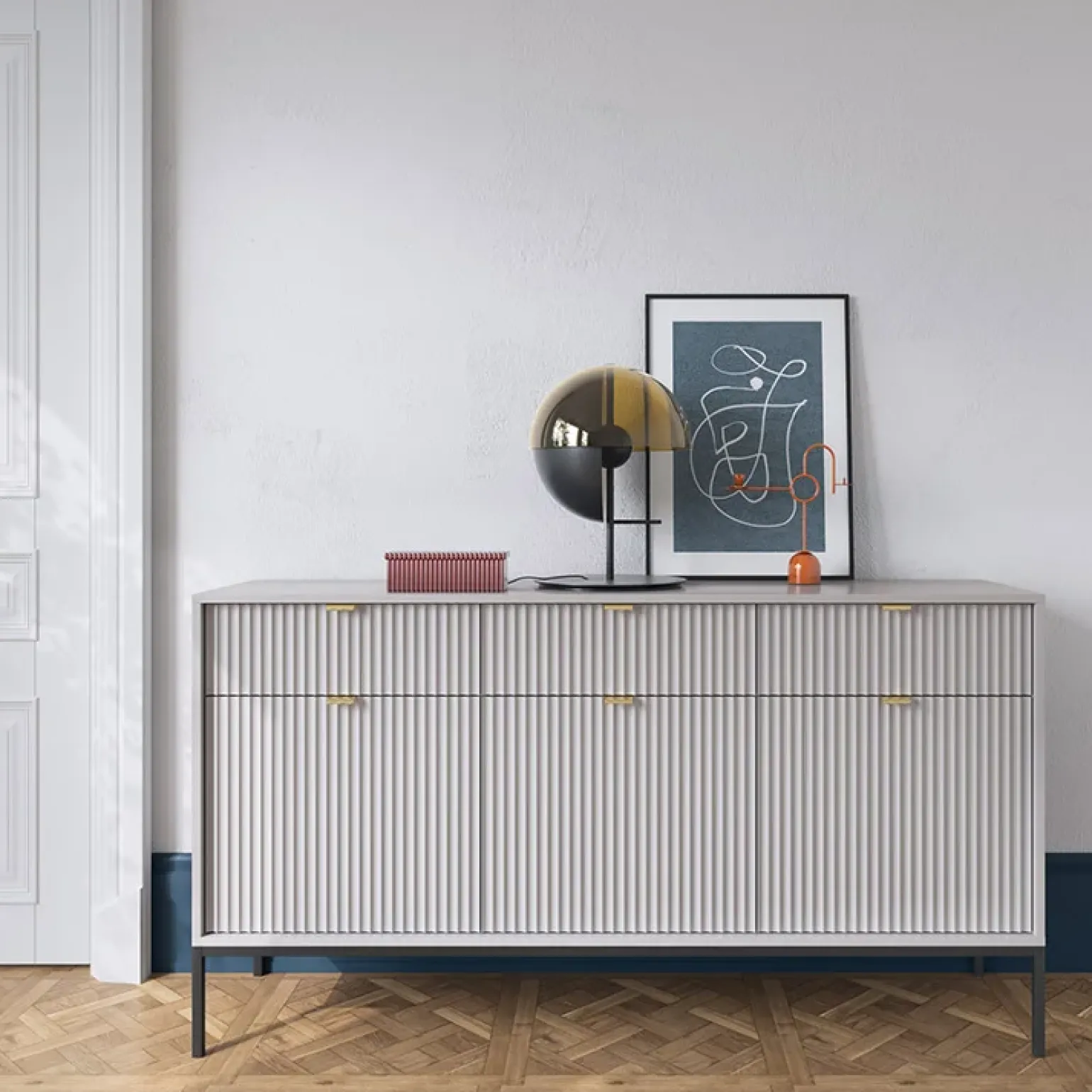 Madia 154x83h cm 3 ante 3 cassetti moderna grigio Alisa