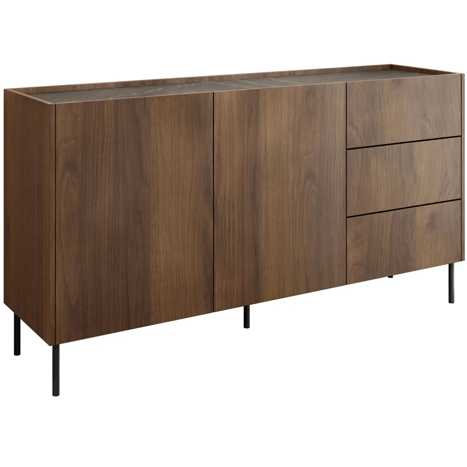 Madia 160x78h cm 2 ante 3 cassetti piano effetto marmo nero noce Caliva
