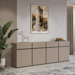 Madia 225x78h cm 4 ante 4 cassetti moderna tortora nero Lolla