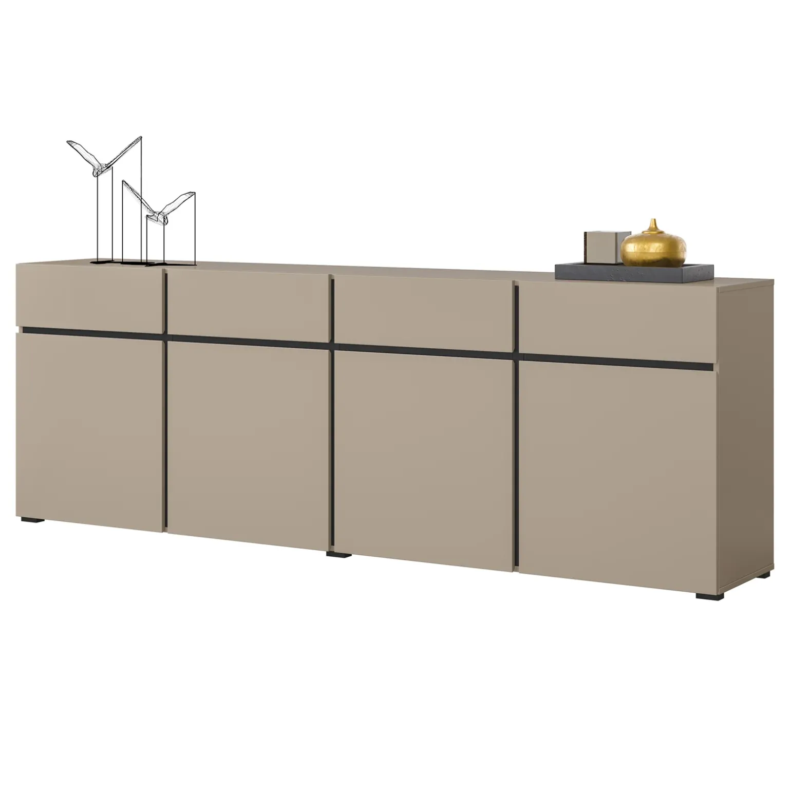 Madia 225x78h cm 4 ante 4 cassetti moderna tortora nero Lolla