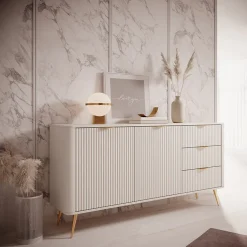Madia 163x81h cm 2 ante 3 cassetti beige cannettato Ramis