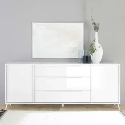 Madia 205x84h cm 2 ante 3 cassetti moderna bianco lucido Tosca