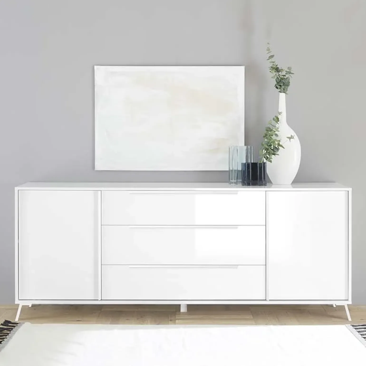 Madia 205x84h cm 2 ante 3 cassetti moderna bianco lucido Tosca