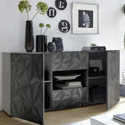 Madia 181x84h cm 2 ante 2 cassetti  grigio lucido con serigrafia Marvis