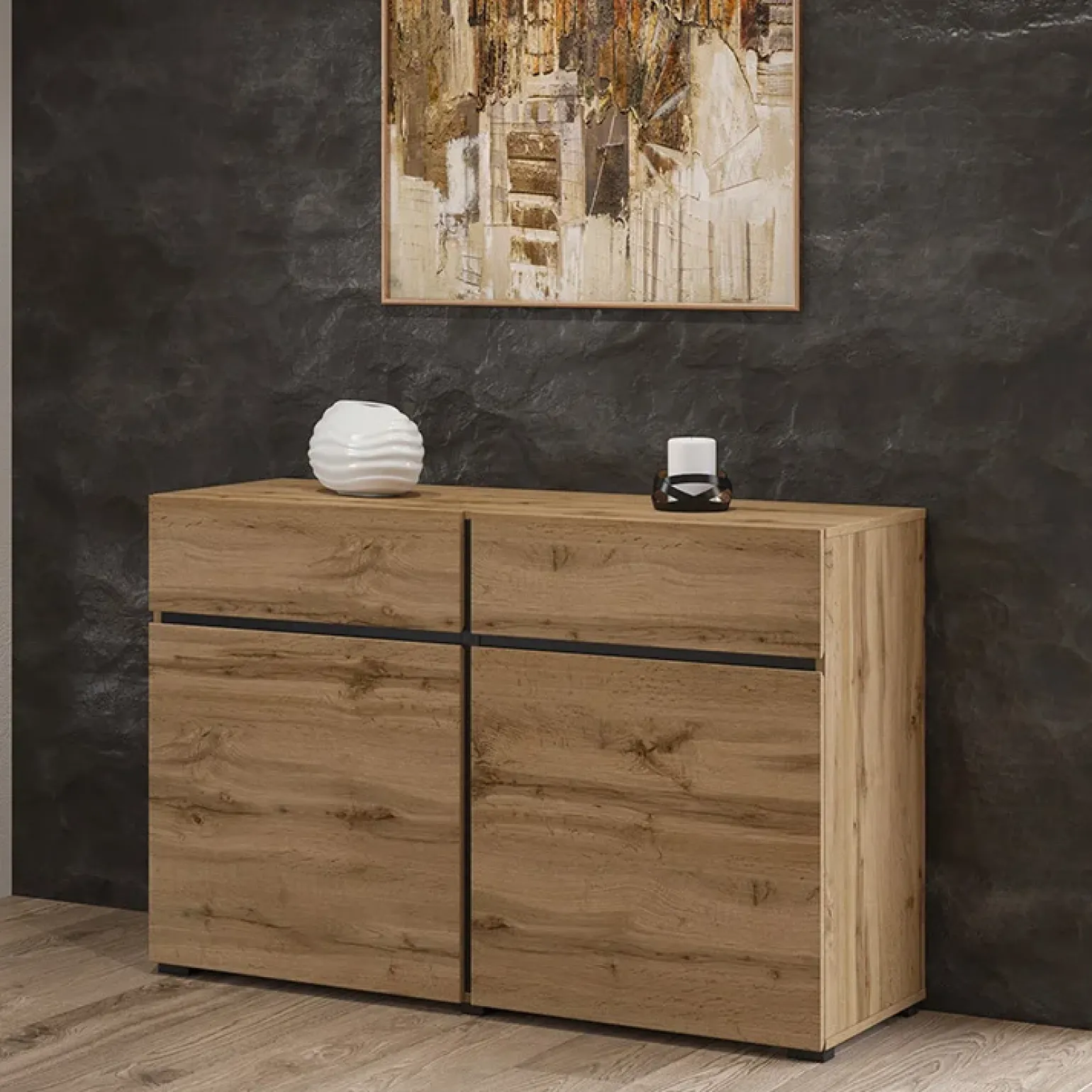 Madia 120x78h cm 2 ante 2 cassetti moderna rovere nero Lolla