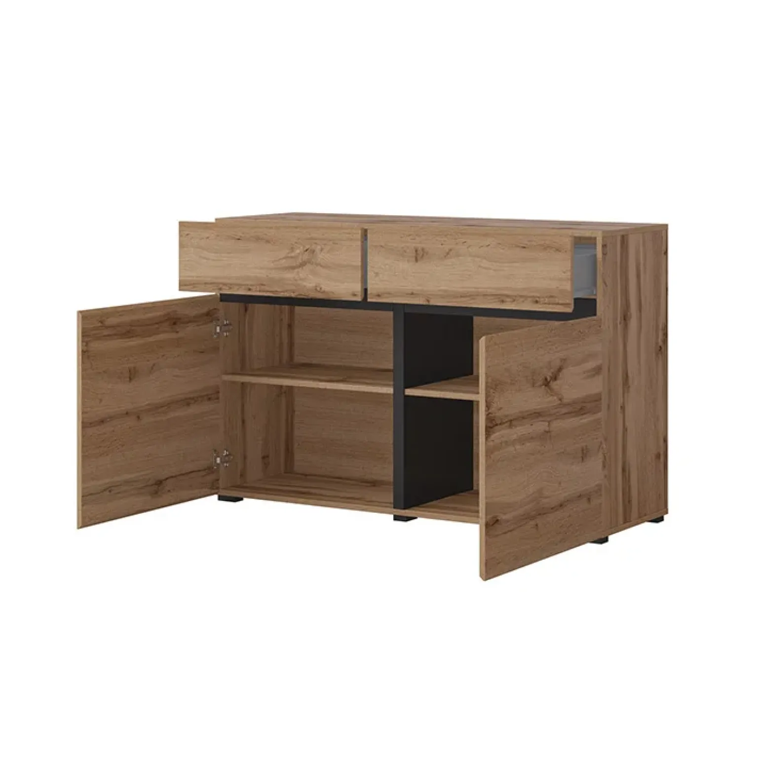 Madia 120x78h cm 2 ante 2 cassetti moderna rovere nero Lolla