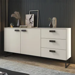 Madia 184x87h cm 2 ante 3 cassetti moderna beige cashmere nero Casmira