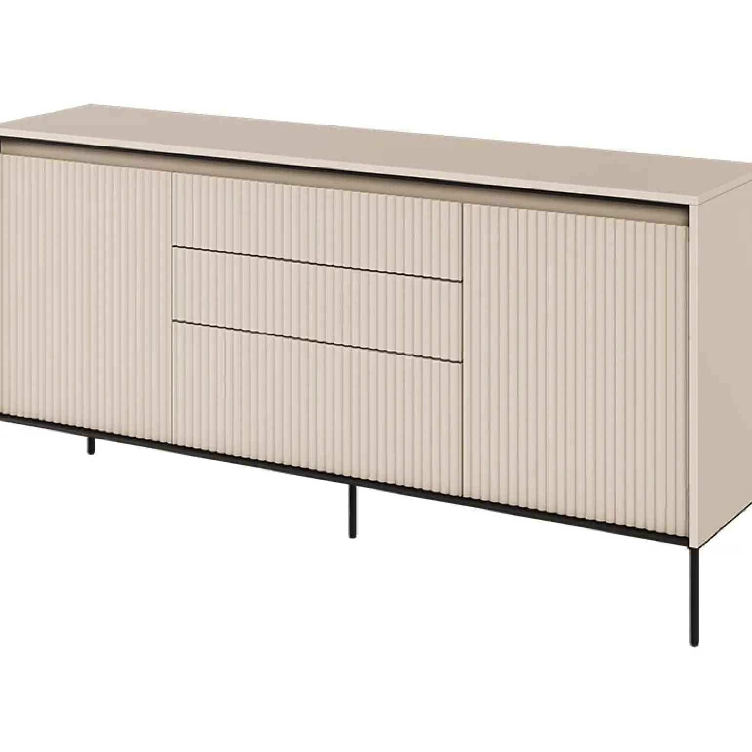 Madia 166x83h cm 2 ante 3 cassetti con led cannettato beige nero Camelia