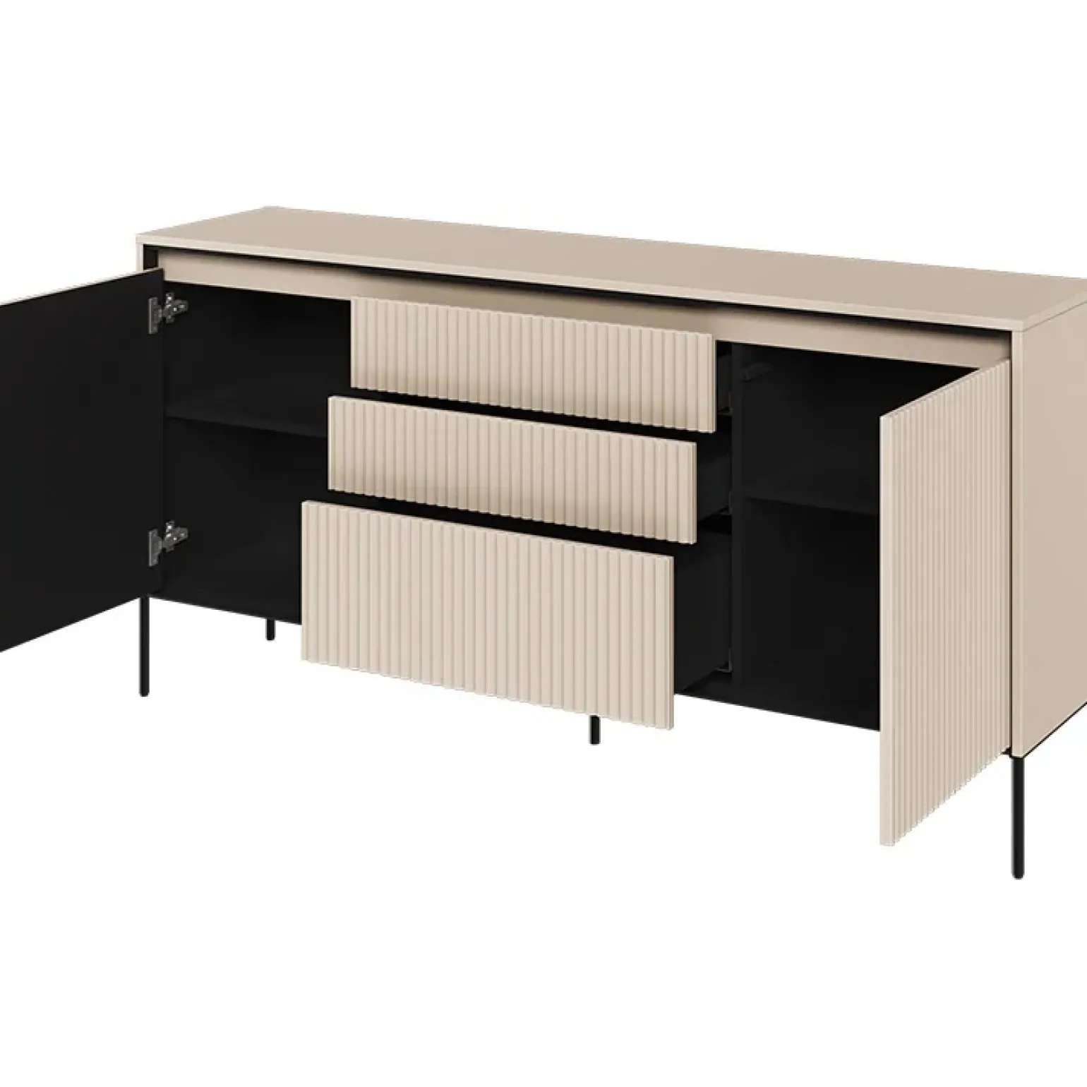 Madia 166x83h cm 2 ante 3 cassetti con led cannettato beige nero Camelia
