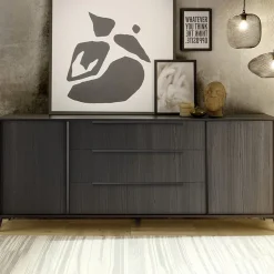 Madia 205x84h cm 2 ante 3 cassetti moderna soggiorno nero frassinato Tosca