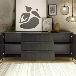 Madia 205x84h cm 2 ante 3 cassetti moderna soggiorno nero frassinato Tosca
