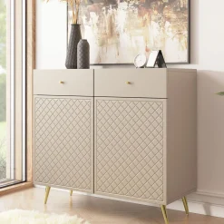 Madia 100x92h cm 2 ante 2 cassetti moderna con frontali decorati beige Simona