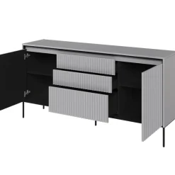 Madia 166x83h cm 2 ante 3 cassetti con led cannettato grigio nero Camelia