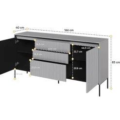 Madia 166x83h cm 2 ante 3 cassetti con led cannettato grigio nero Camelia