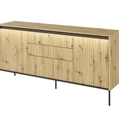 Madia 166x83h cm 2 ante 3 cassetti con led cannettato rovere rustico nero Camelia