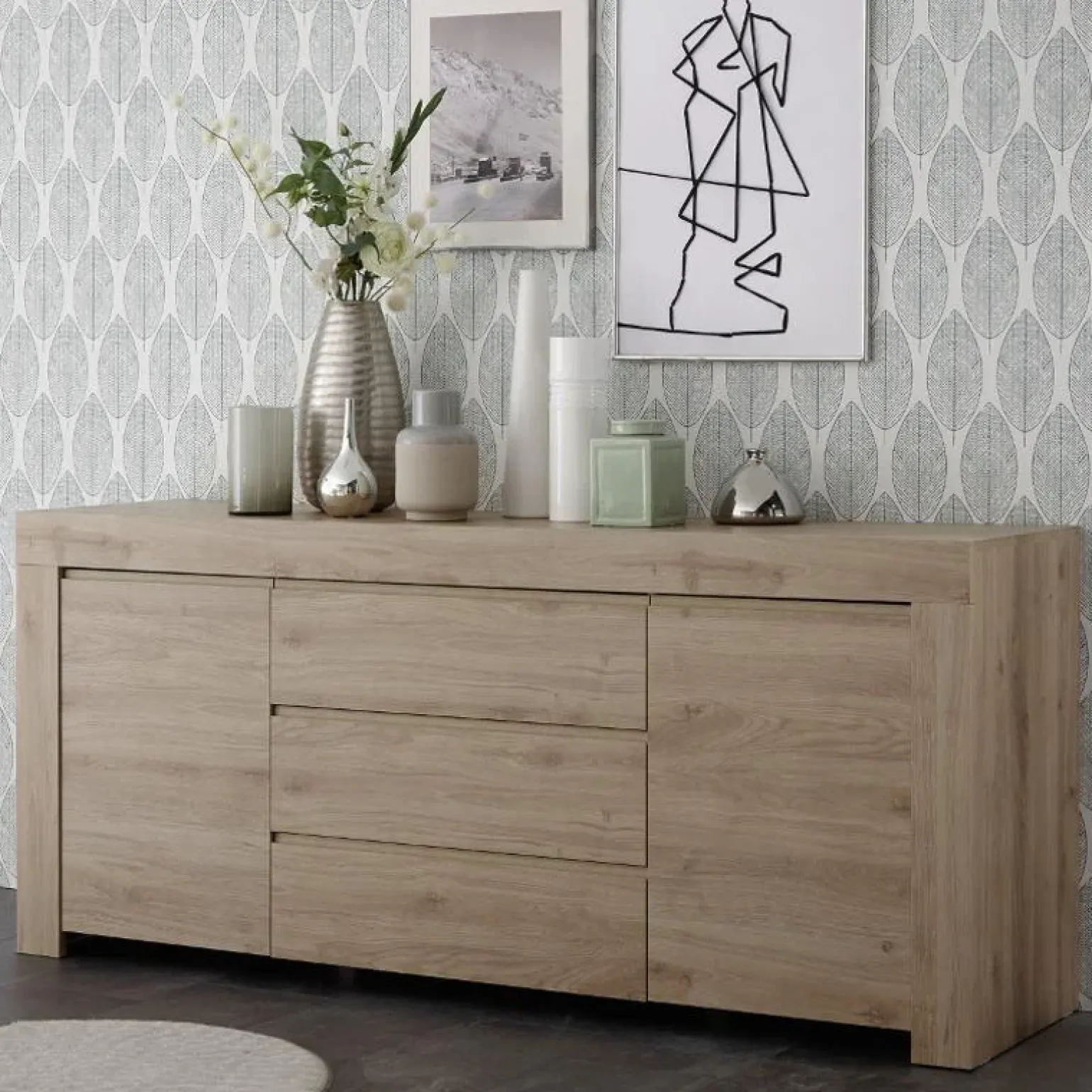 Madia 184x81h cm 2 ante 3 cassetti moderna rovere Halston