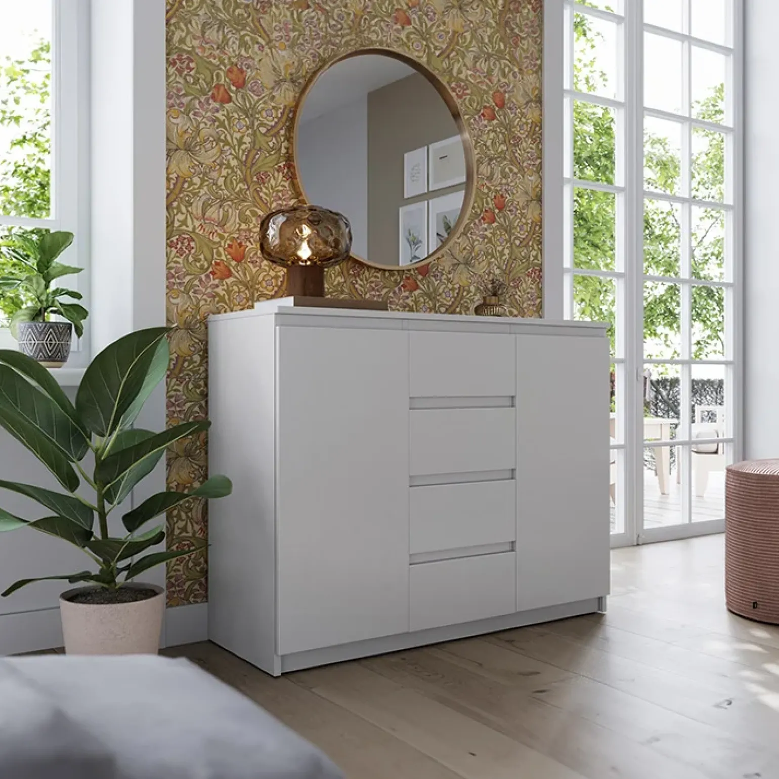 Madia 109x85h cm 2 ante 4 cassetti moderna bianco opaco Ombra