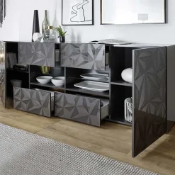Madia 241x84h cm 2 ante 4 cassetti grigio lucido con serigrafia Marvis