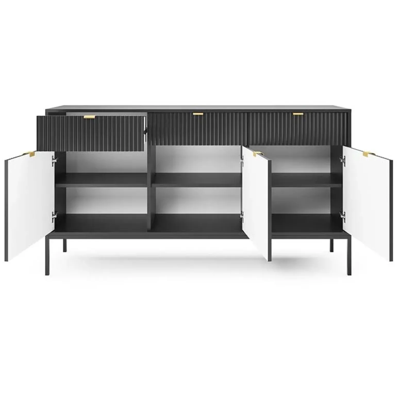 Madia 154x83h cm 3 ante 3 cassetti moderna nero Alisa