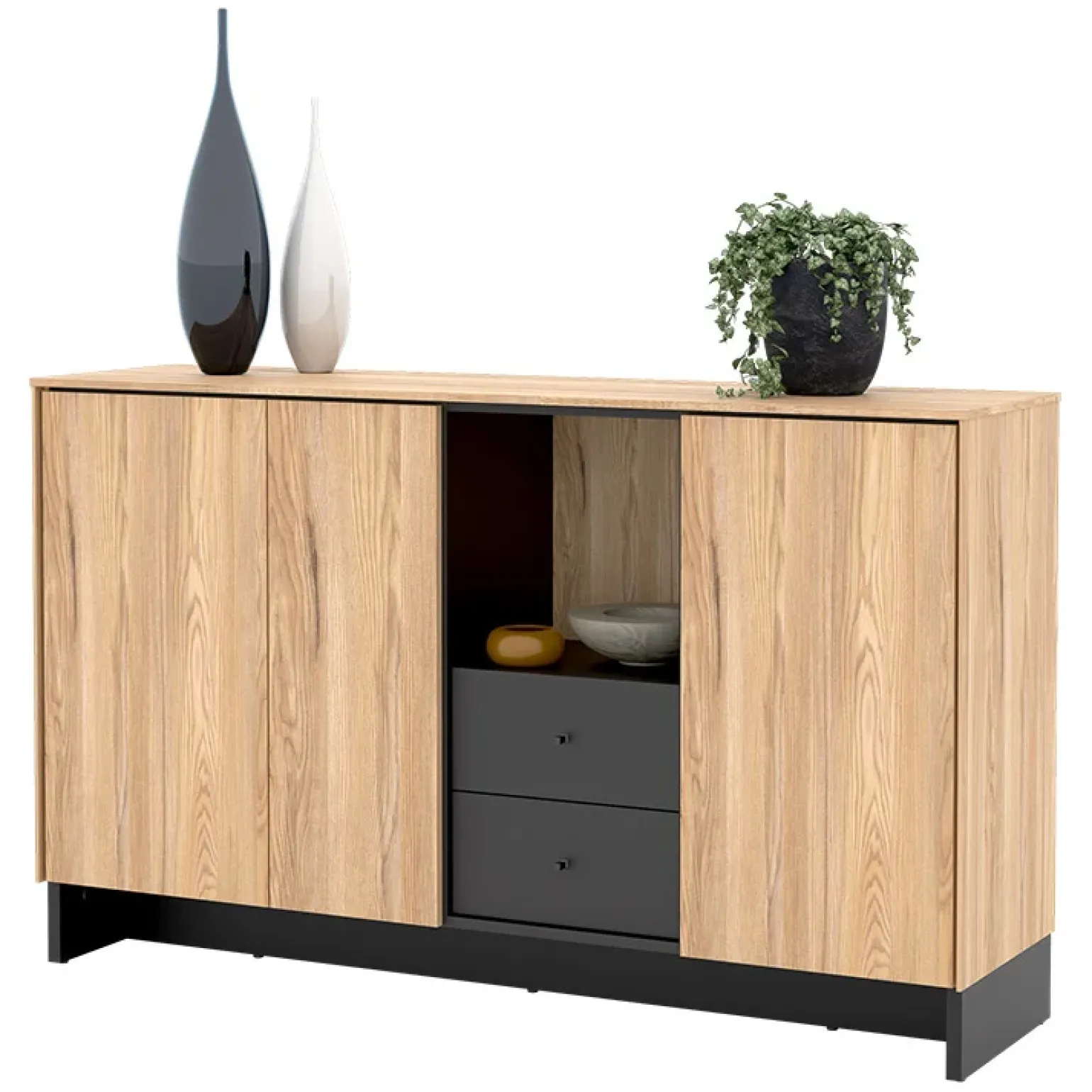Madia 150x91h cm 2 ante 1 cassetto 1 vano giorno rovere nero Alabaster
