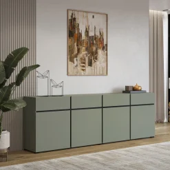 Madia 225x78h cm 4 ante 4 cassetti moderna verde nero Lolla