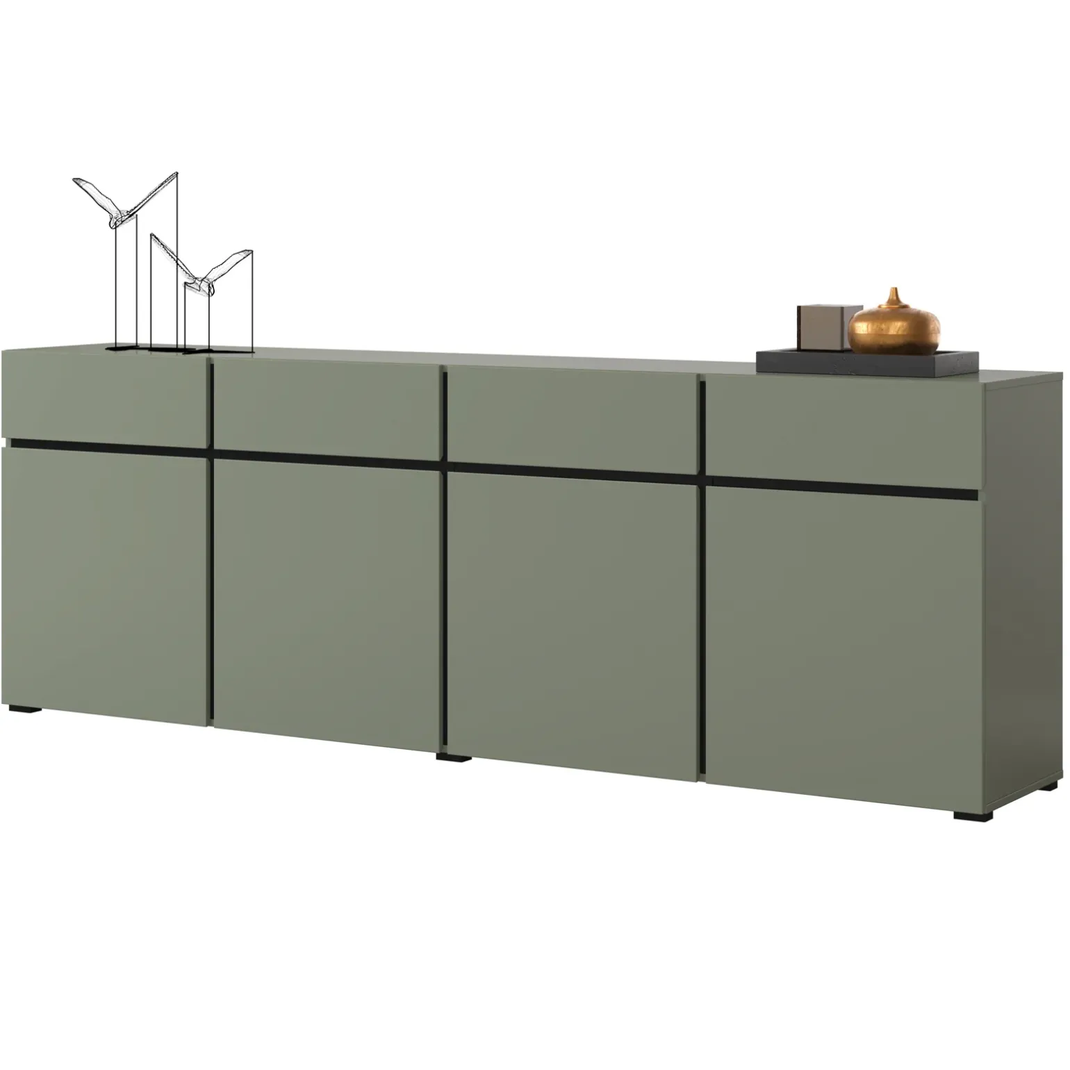 Madia 225x78h cm 4 ante 4 cassetti moderna verde nero Lolla