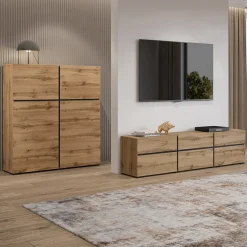 Madia 225x78h cm 4 ante 4 cassetti moderna rovere nero Lolla