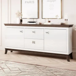 Madia 180x92h cm 2 ante 2 cassetti moderna bianco lucido rovere scuro Umag
