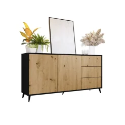 Madia 179x90h cm 2 ante 3 cassetti rovere nero Hans