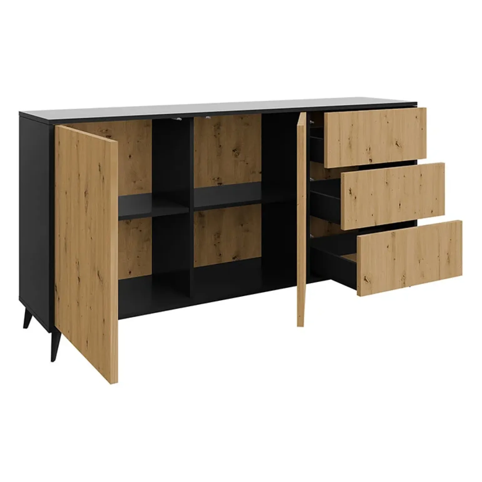 Madia 179x90h cm 2 ante 3 cassetti rovere nero Hans