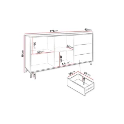 Madia 179x90h cm 2 ante 3 cassetti rovere nero Hans