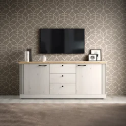 Madia 211x88h cm 2 ante 3 cassetti rovere bianco frassinato Doria
