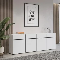 Madia 225x78h cm 4 ante 4 cassetti moderna bianco opaco nero Lolla