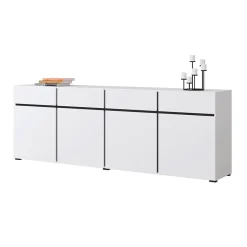 Madia 225x78h cm 4 ante 4 cassetti moderna bianco opaco nero Lolla