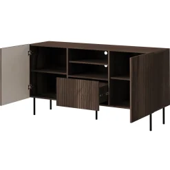Madia 151x81h cm 2 ante 1 cassetto 2 vani a giorno noce cannettato Gabiot