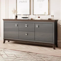 Madia 180x92h cm 2 ante 2 cassetti design moderno antracite lucido rovere scuro Umag