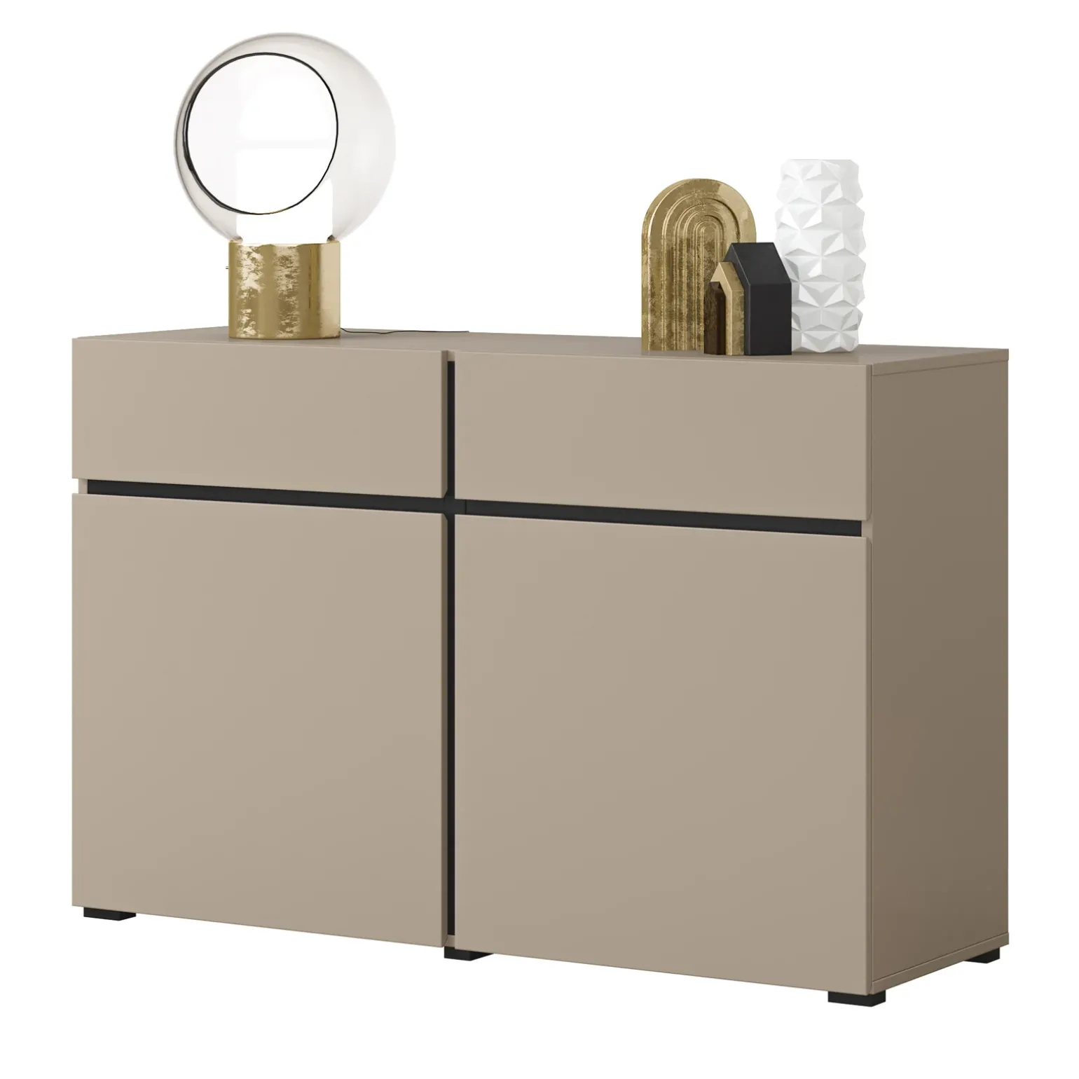 Madia 120x78h cm 2 ante 2 cassetti moderna tortora nero Lolla