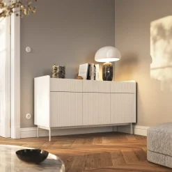 Madia 153x82h cm 3 ante 3 cassetti beige cannettato rovere Fioca