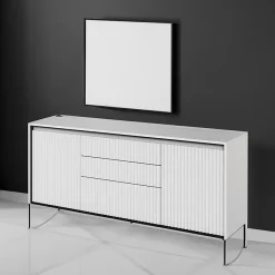 Madia 166x83h cm 2 ante 3 cassetti con led cannettato bianco opaco nero Camelia