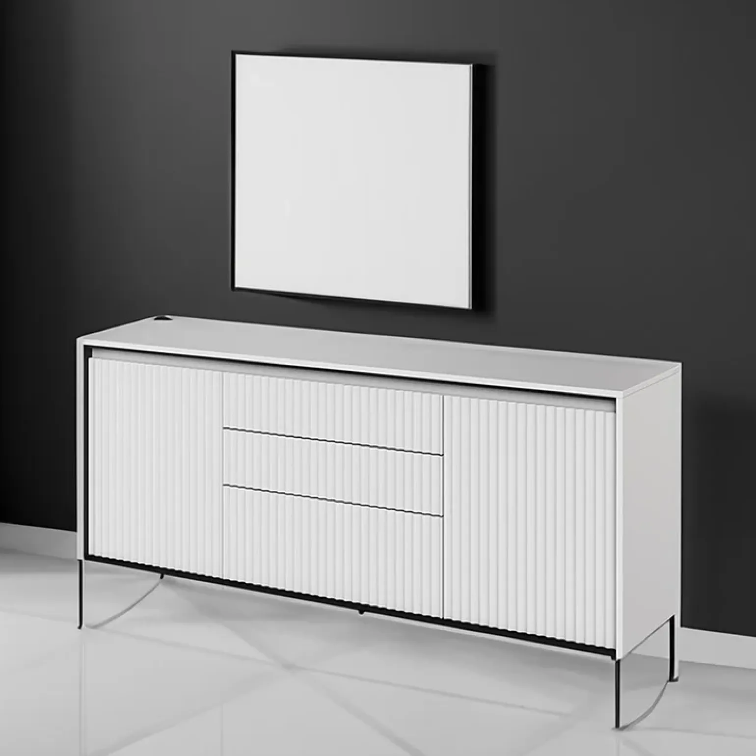 Madia 166x83h cm 2 ante 3 cassetti con led cannettato bianco opaco nero Camelia