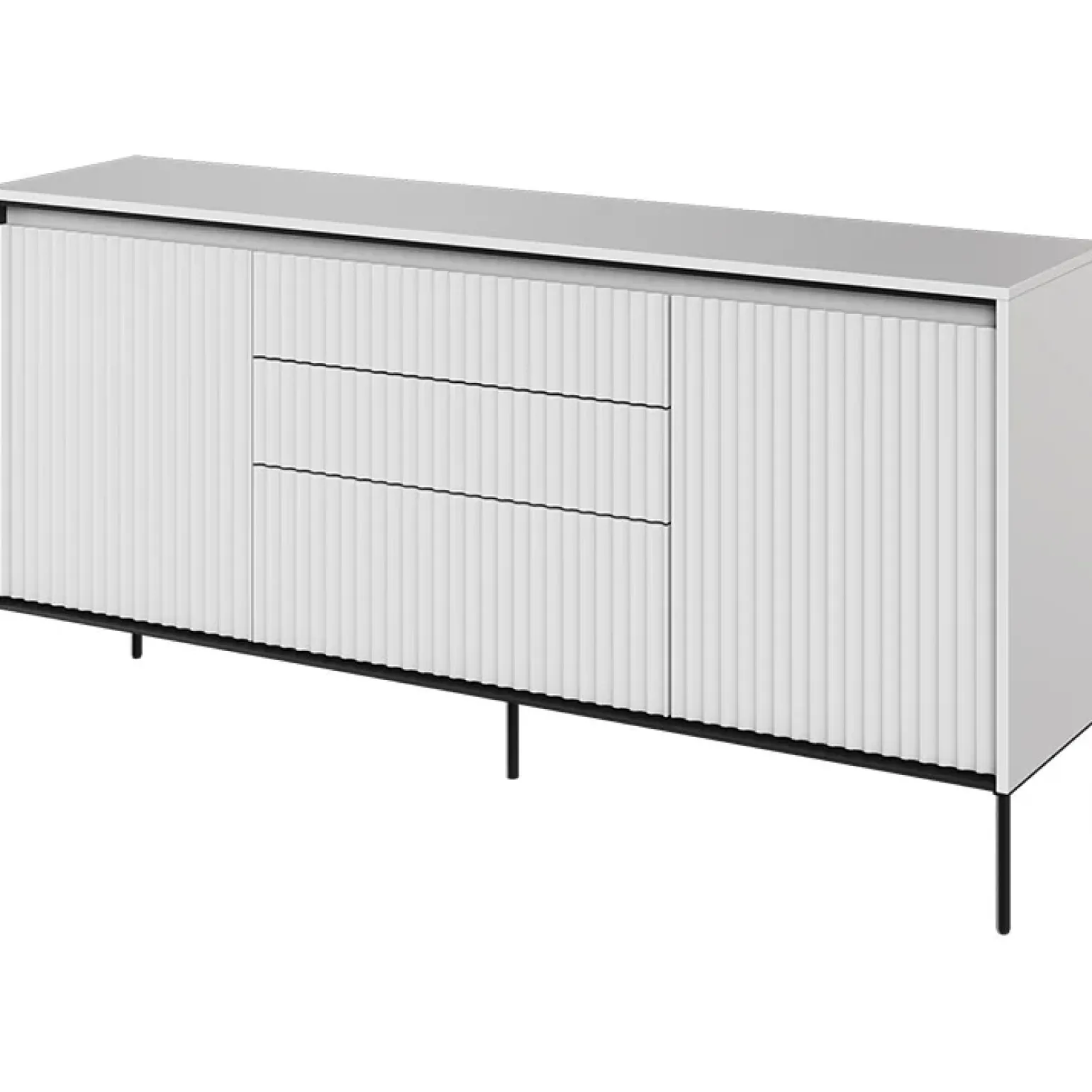Madia 166x83h cm 2 ante 3 cassetti con led cannettato bianco opaco nero Camelia