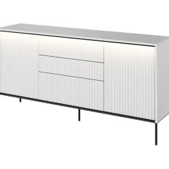 Madia 166x83h cm 2 ante 3 cassetti con led cannettato bianco opaco nero Camelia
