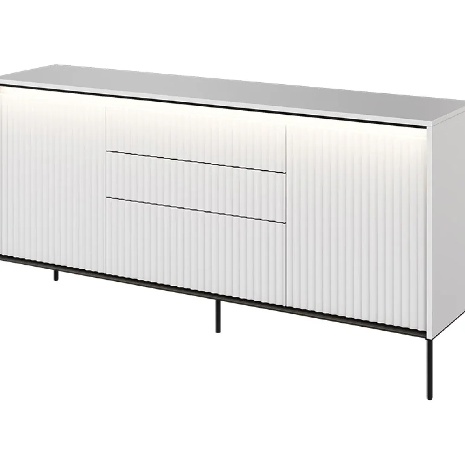 Madia 166x83h cm 2 ante 3 cassetti con led cannettato bianco opaco nero Camelia